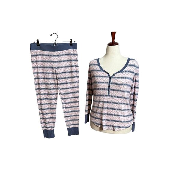 Victoria Secret sleep set pink & gray stripe long sleeve v neck loose comfy Sz M - Picture 1 of 11